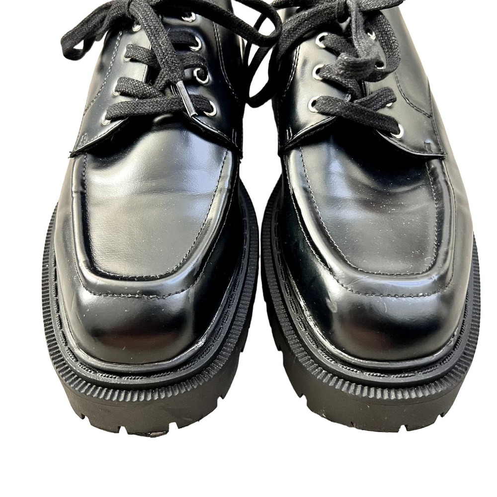 MONKI Women's size 8.5 Black Vegan Leather Chukka Chunky Lace Up Loafers Preppy - Picture 2 of 8